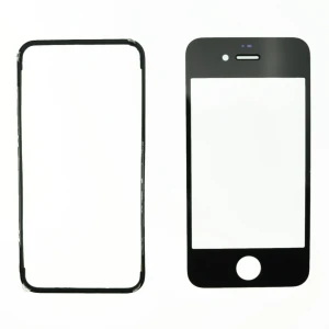 Pantalla de Cristal Iphone 4S Negra con Marco Adhesivo para Reparación