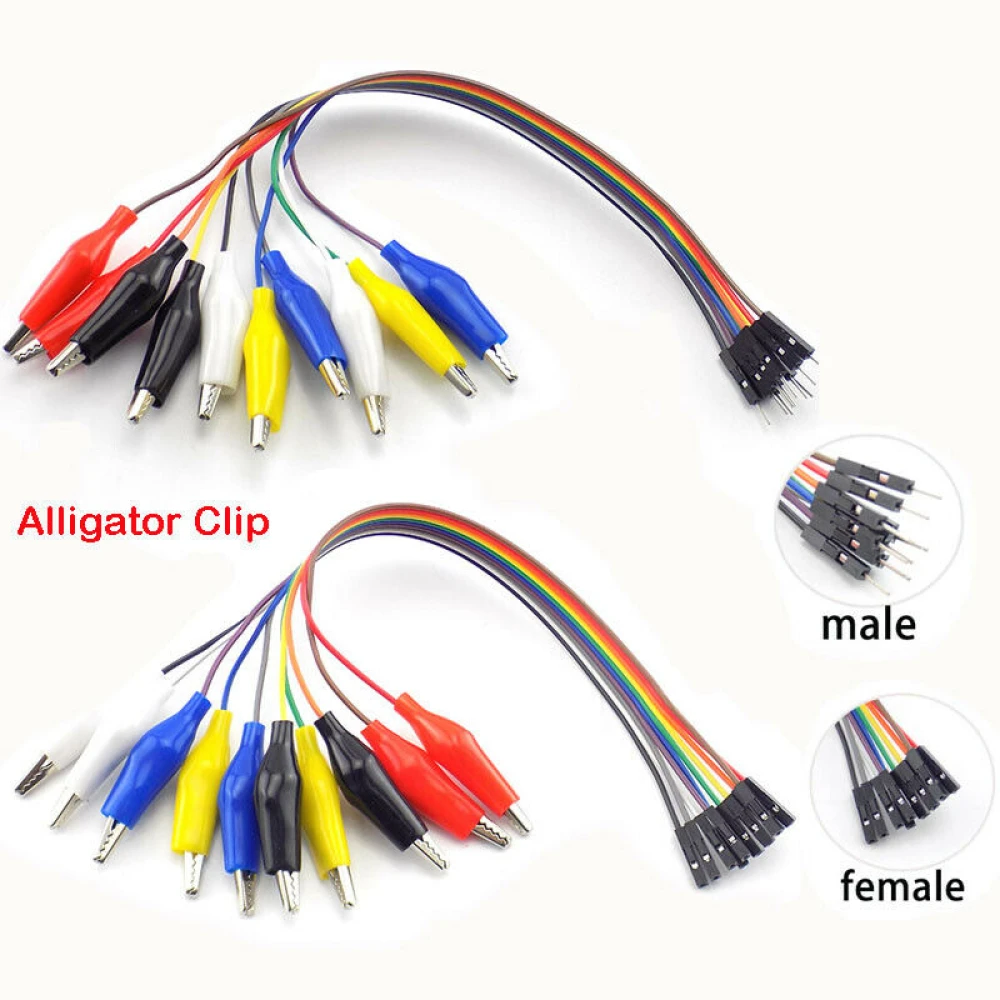 Pinzas Cocodrilo Clip 10Pin Macho Hembra Jumper Wire Test Lead Cable 20cm