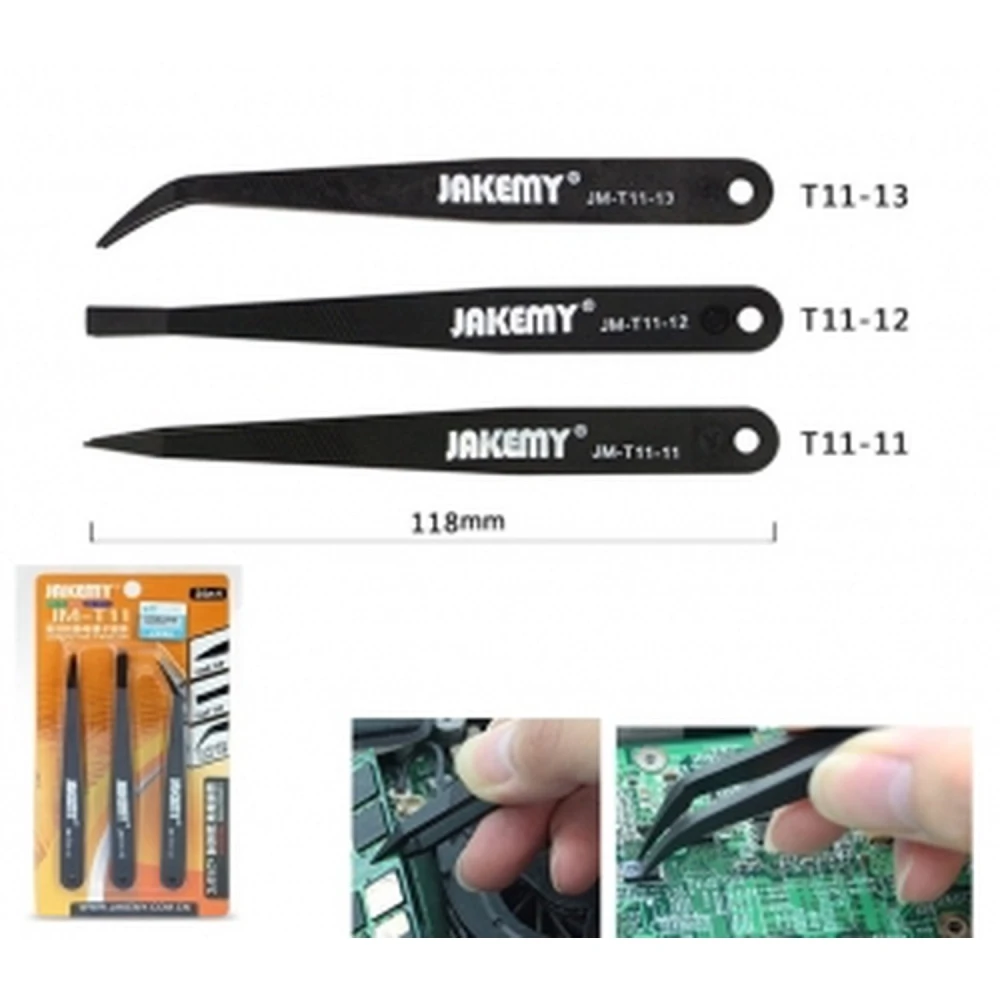 Pinces de plàstic antiestàtiques JM-T11 - Set amb pinces corbes i rectes per a electrònica
