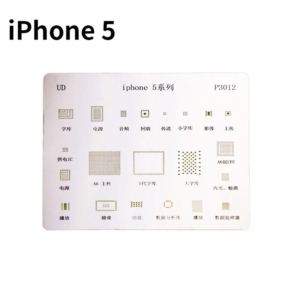 Placa stencil IC iPhone 5 per a reballing BGA amb calor directe