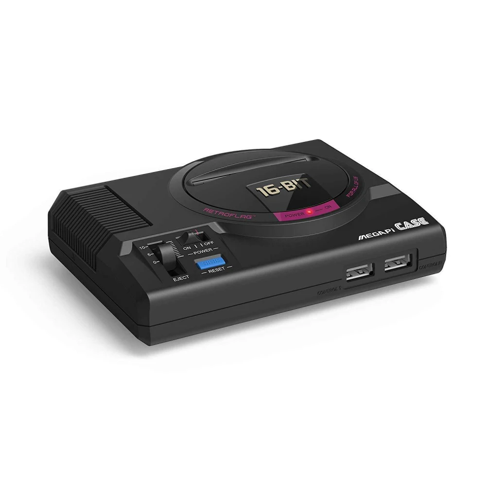 Carcasa Retroflag MegaPi para Raspberry Pi 2/3/B+ mostrando botones POWER y RESET