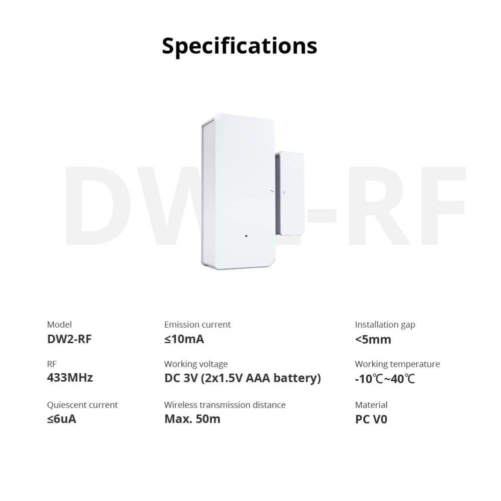 Sensor porta finestra sense fil SONOFF DW2 RF per a alarma domèstica