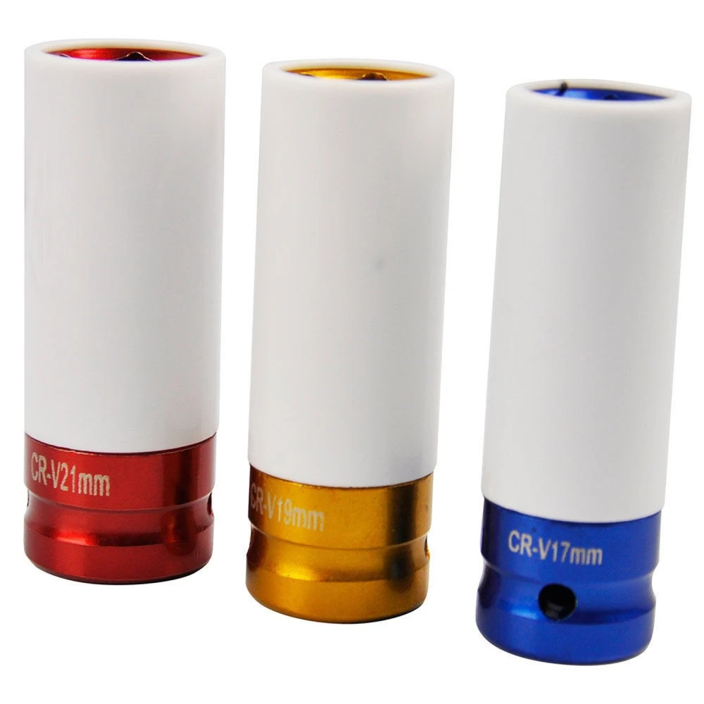 Vasos de impacto para tuercas de rueda de aleación en colores azul, oro y rojo