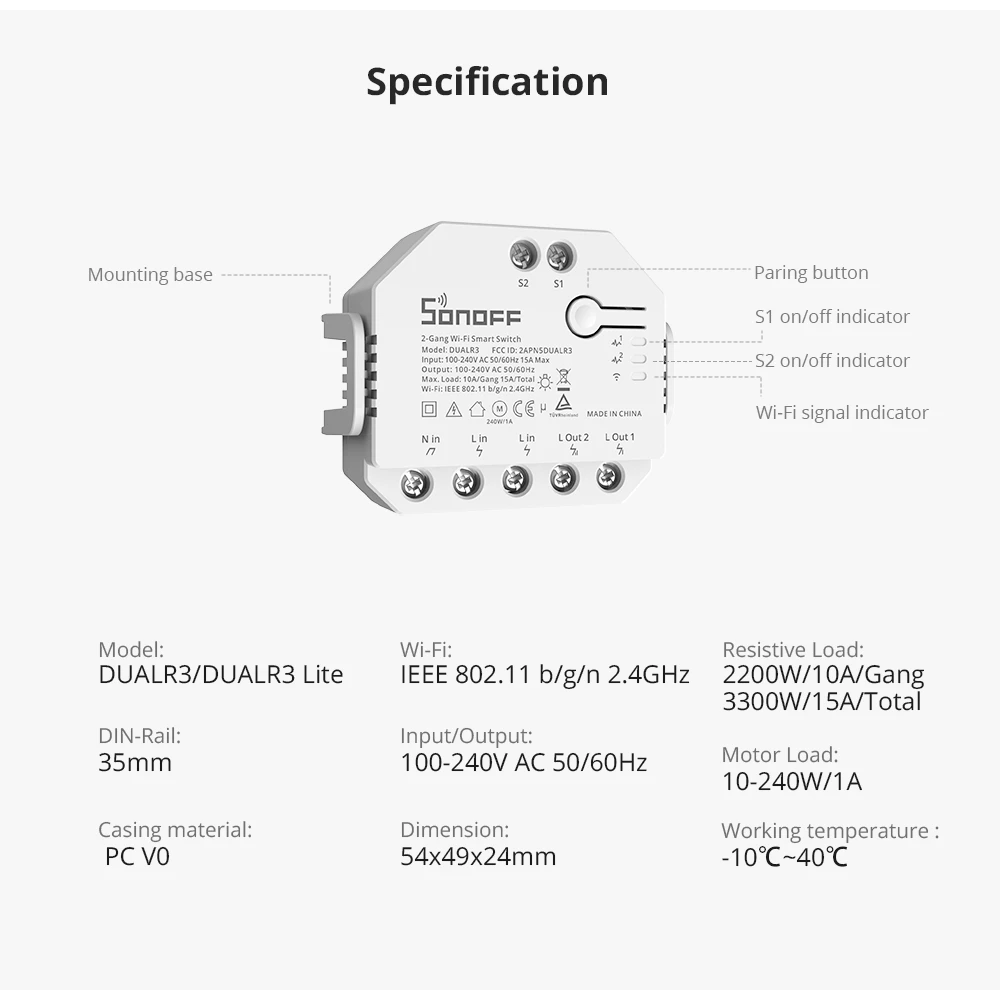 SONOFF DUAL R3 Interruptor intel·ligent dual amb mesura de potència i control domòtic