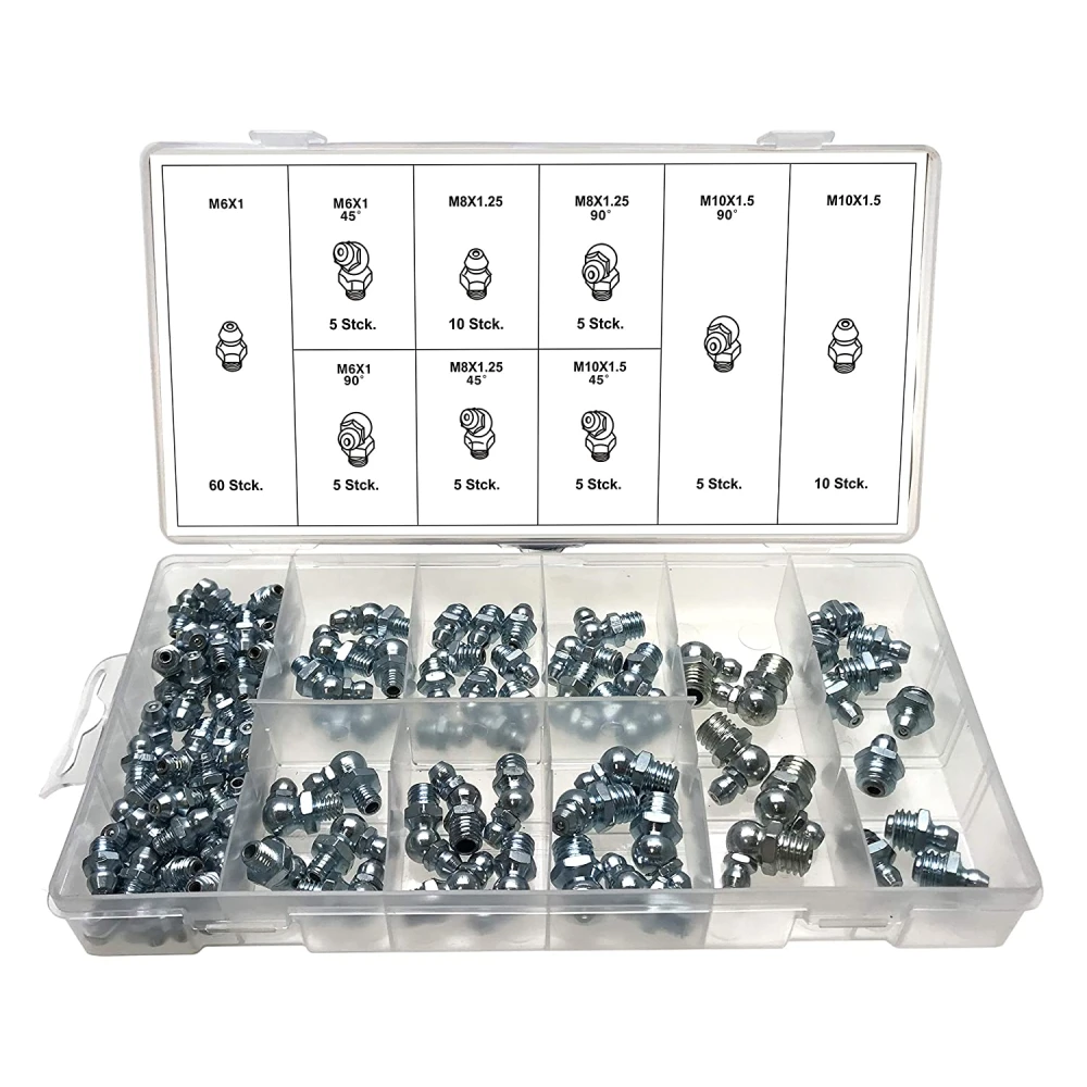 Assortiment de racors d'engreixatge hidràulic mètrics M6, M8 i M10 - 110 peces