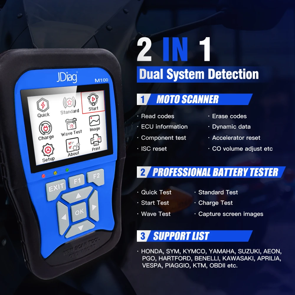 Jdiag M100 herramienta de diagnóstico para motos Kawasaki Yamaha Suzuki